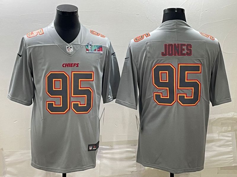 Men Kansas City Chiefs #95 Jones Nike Atmospheric Gray style Super Bowl LVII Patch Limited NFL Jersey